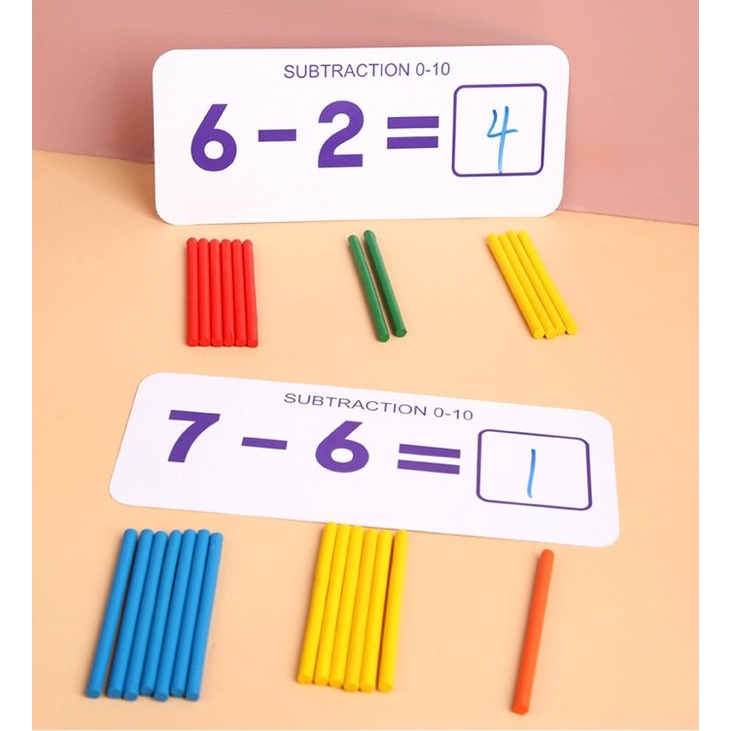 Giáo cụ giúp bé học toán, Đồ chơi giáo dục Montessori nhận biết mặt chữ số, màu sắc, học những phép tính cộng trừ cơ bản