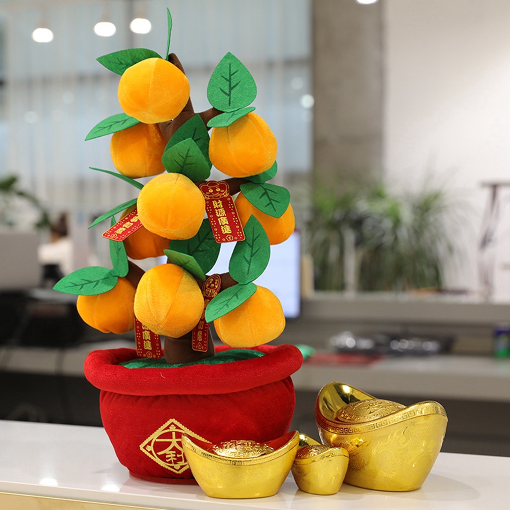 Mô hình cây đào kiểng nhồi bông bằng vải dành cho trang trí mang đến sự may mắn