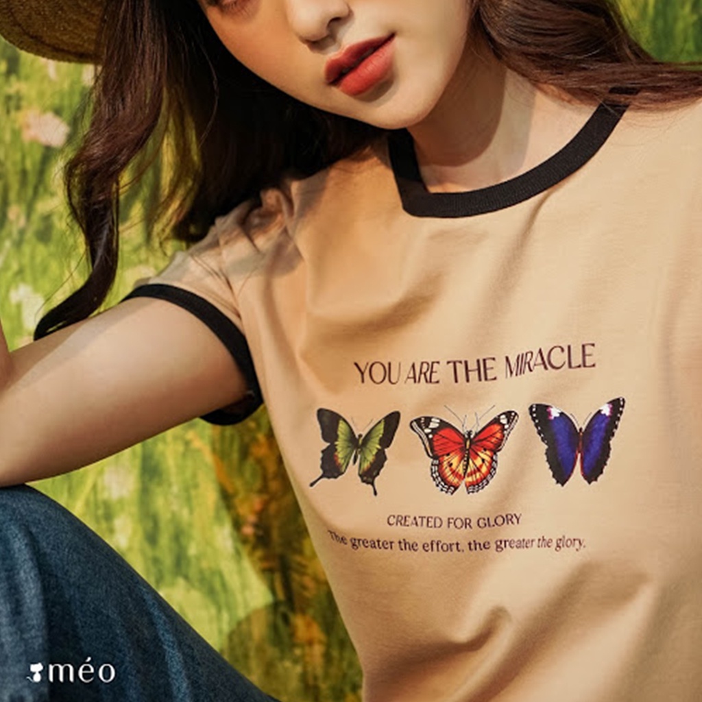 Áo thun tay lỡ Méo shop phông nữ cổ tròn cotton in chữ Miracle form rộng có size