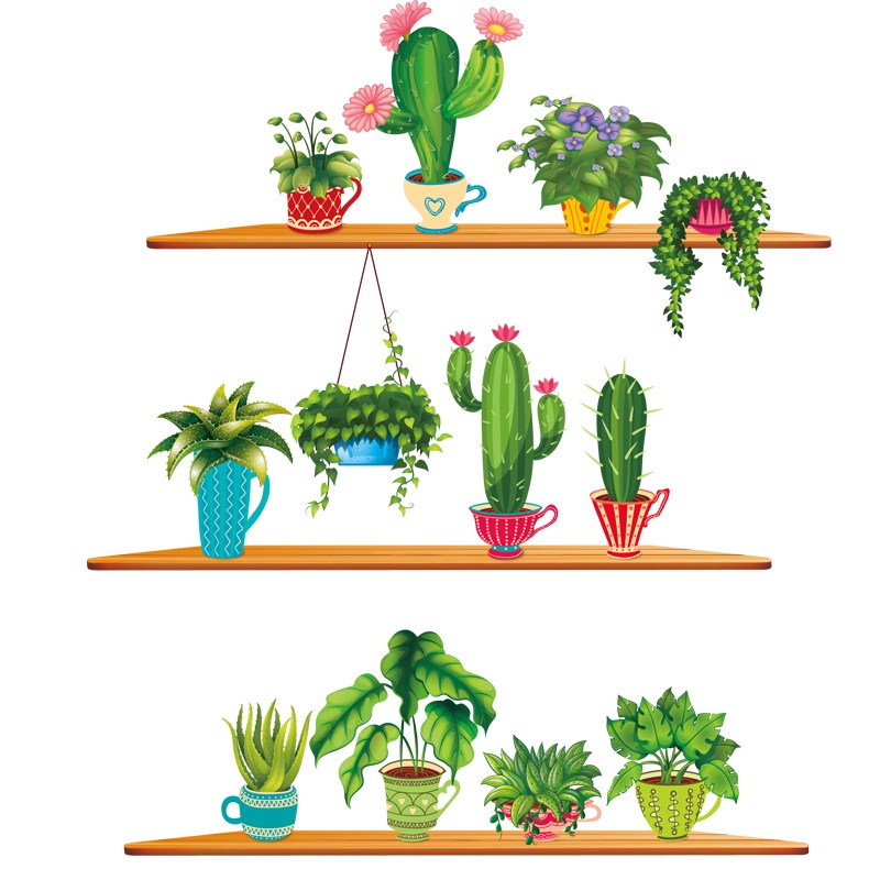 Decan dán tường, decan trang trí phòng hình chậu cây XH9309