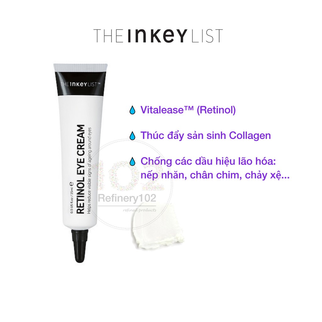 Kem mắt The INKEY List Retinol - Brighten - Caffeine Eye Cream Serum 15ml [Bill US]