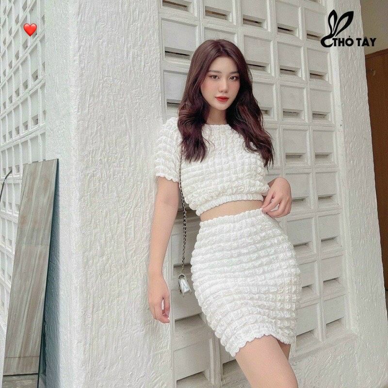 sét bộ váy voan phối áo cổ vuông xinh Gb04077