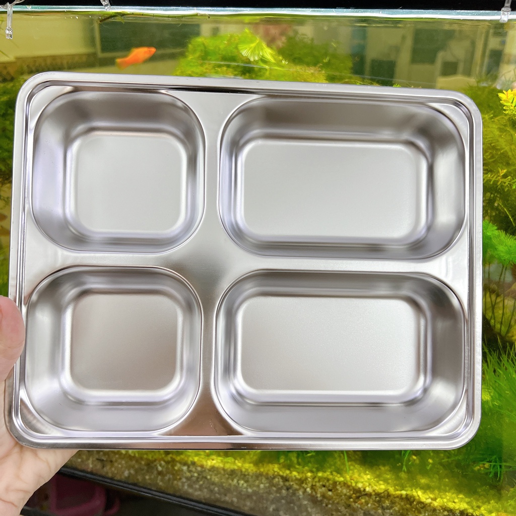 Khay ăn 4 ngăn - khay inox đựng thức ăn - khay cơm inox 4 ngăn hàng CAO CẤP