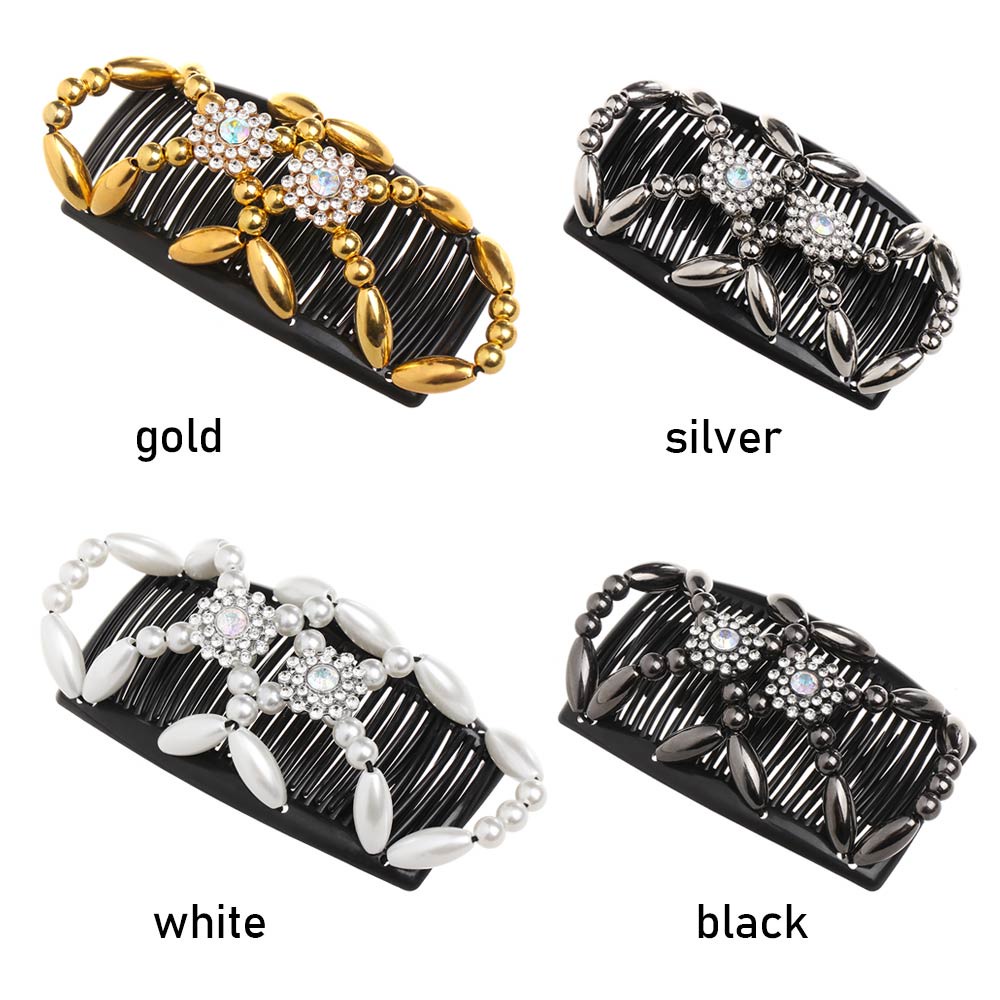 Lược Cài Tóc Hai Đầu Co Giãn Đính Hoa DIY|Kẹp Tóc Đính Hạt Tạo Kiểu Tóc Nhiều Màu Sắc