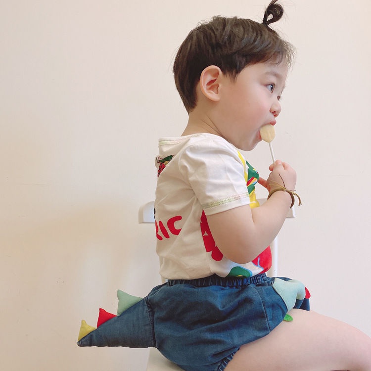 Quần Jeans Ngắn In Hình Khủng Long Hoạt Hình Dành Cho Trẻ Em