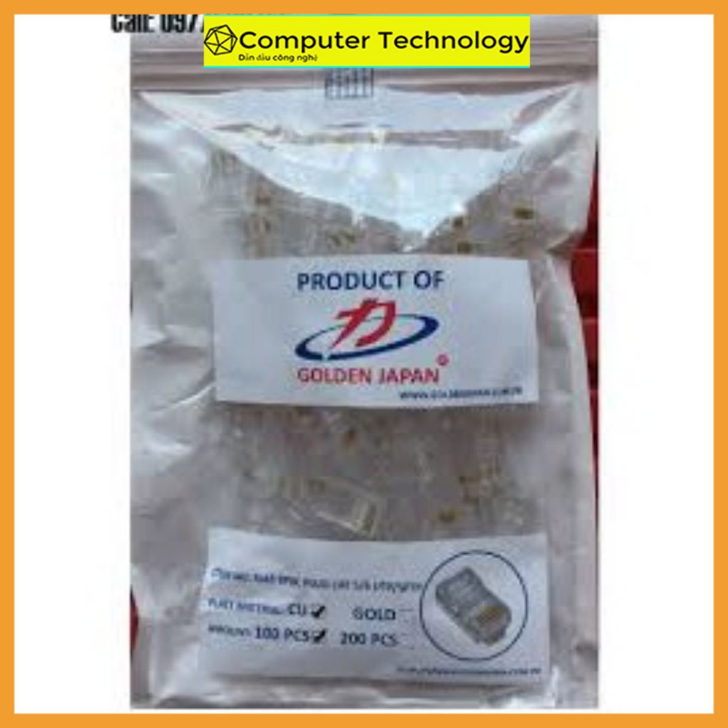 Đầu bấm dây mạng, Hạt mạng Golden Japan cat5e lá đồng - Túi 100 Hạt