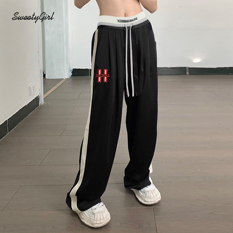 Quần Thể Thao Ống Rộng Lưng Cao In Chữ Phối Màu Tương Phản Thời Trang 2022 Cho Nữ
