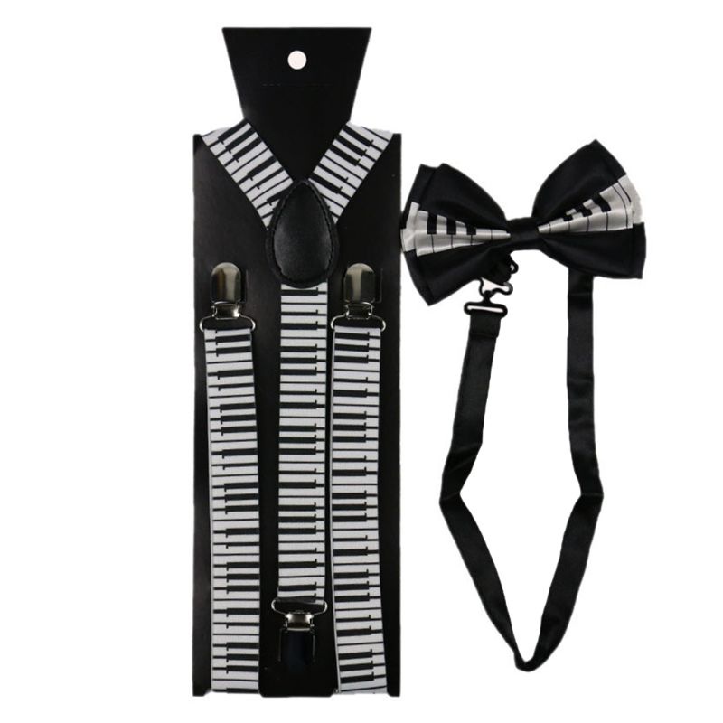 ✿ Set Cà Vạt 2 Trong 1 Họa Tiết Nốt Nhạc Trắng Đen Có Thể Điều Chỉnh Cho Nam Và Nữ