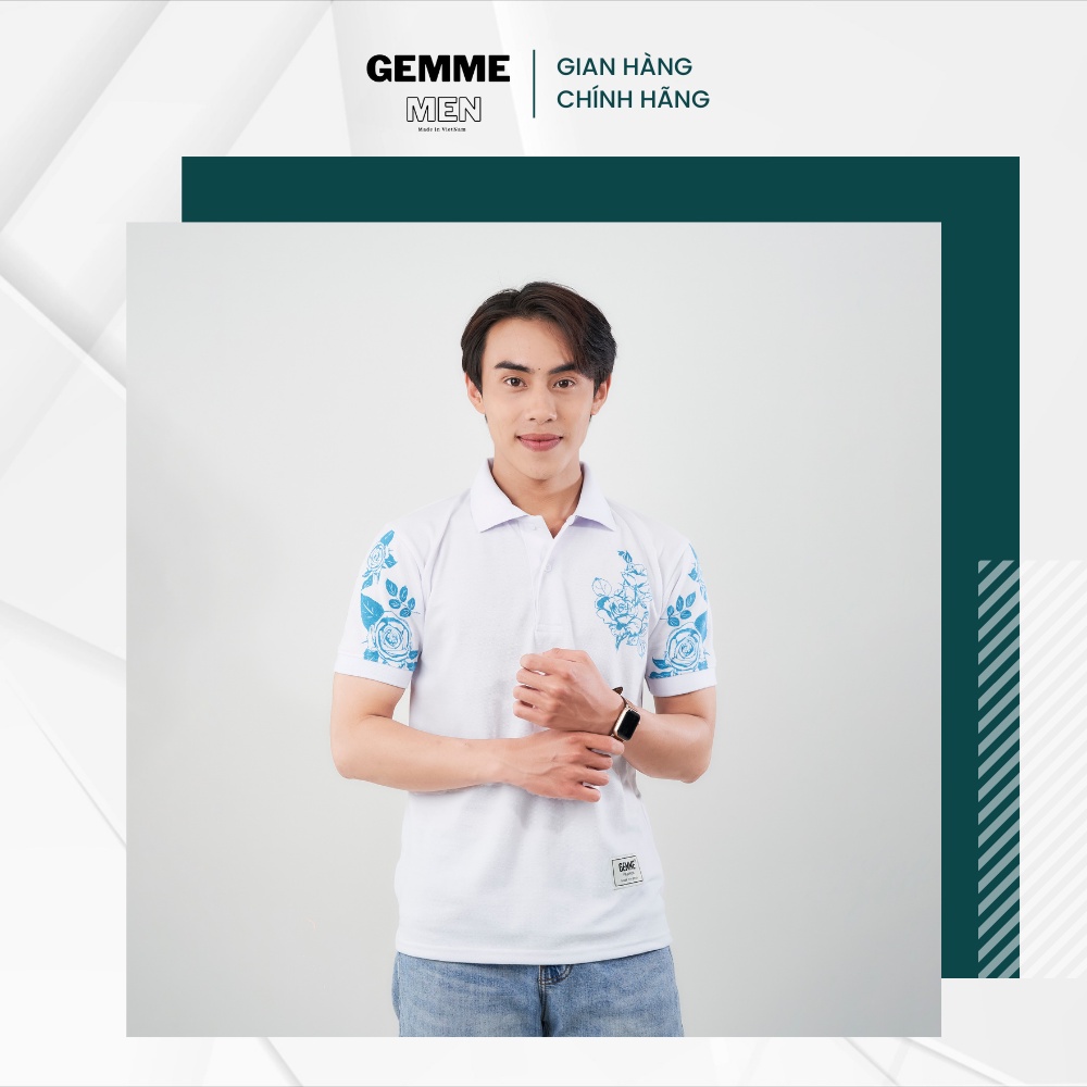 Áo thun polo big size GEMME MEN hoa xanh chuẩn form, trẻ trung, thanh lịch, đủ màu, Big Size 55- 130kg