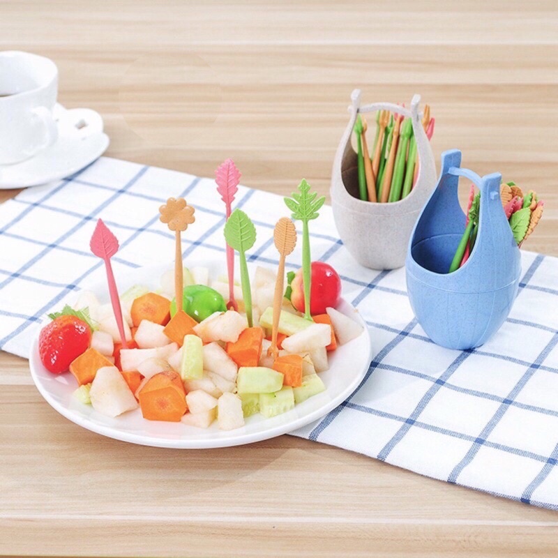Bộ 10 chiêc dĩa ăn trái cây Việt Nhật (3399) dễ thương hình trái tim ở cán cầm, Dĩa xiên hoa quả tiện lợi