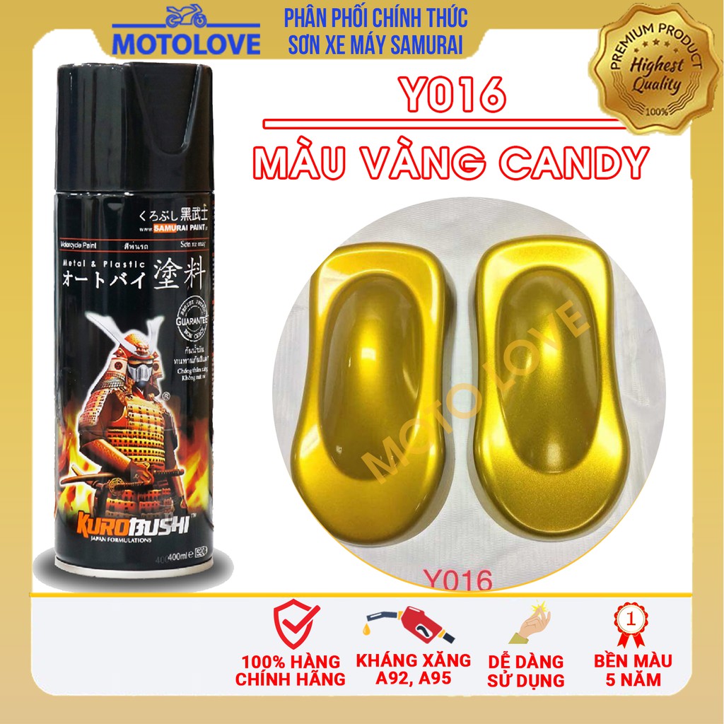 Sơn Samurai vàng candy Y016 - chai sơn xịt cao cấp dành cho dân độ xe đẳng cấp