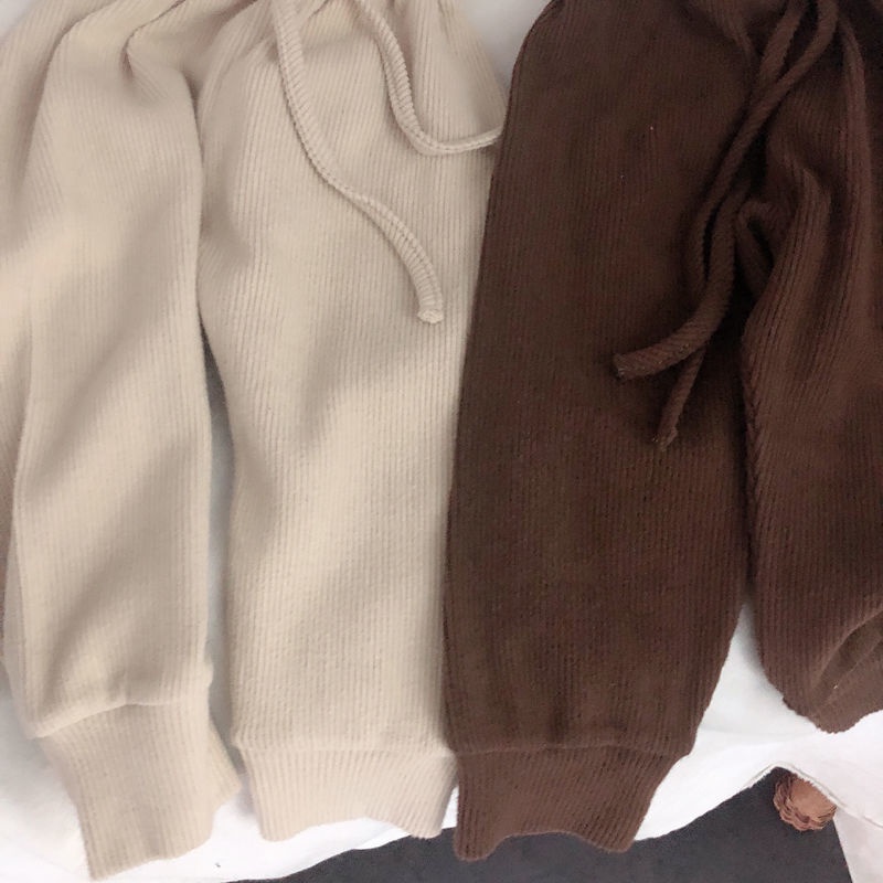 Quần Legging Dệt Kim Vải Nhung Mềm Mại Phối Dây Rút Phong Cách Hàn Quốc Thời Trang Mùa Thu Cho Bé