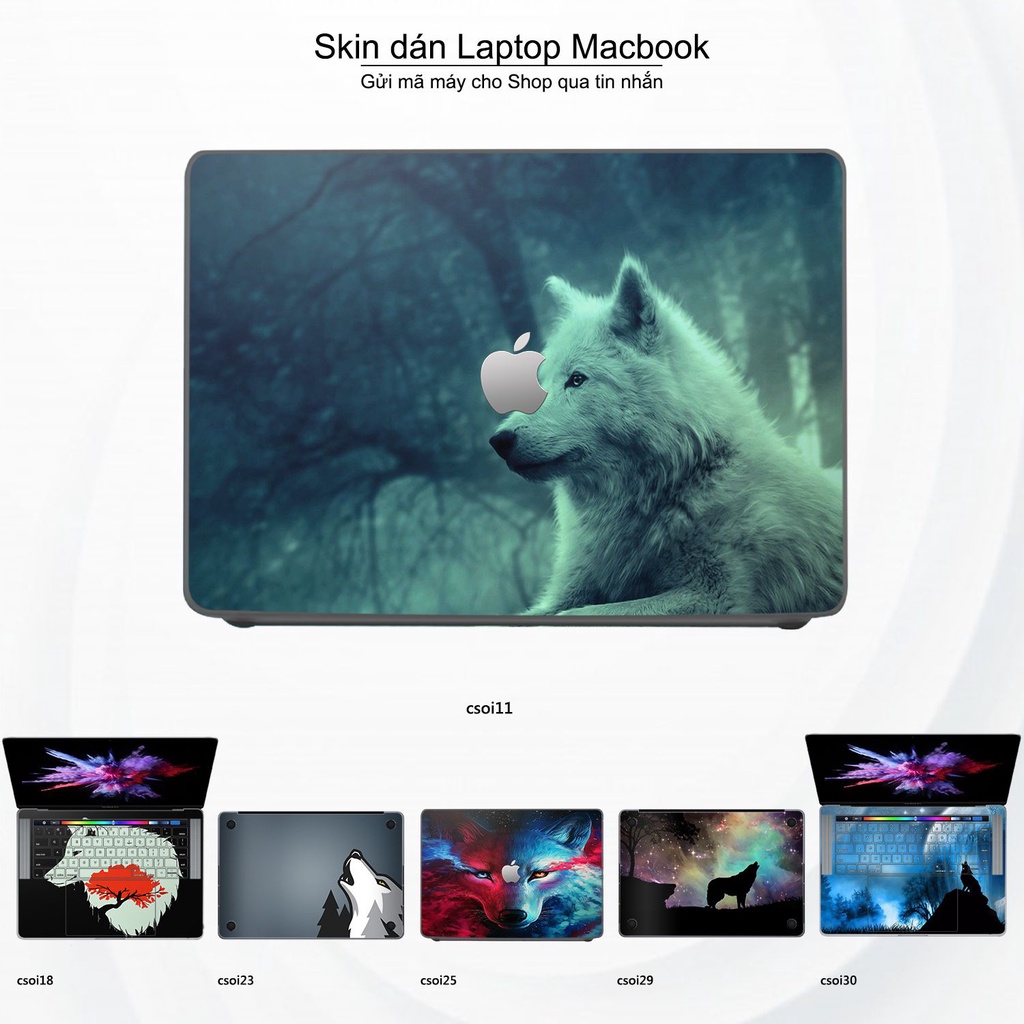Skin dán Macbook mẫu sói tuyết (đã cắt sẵn, inbox mã máy cho shop)