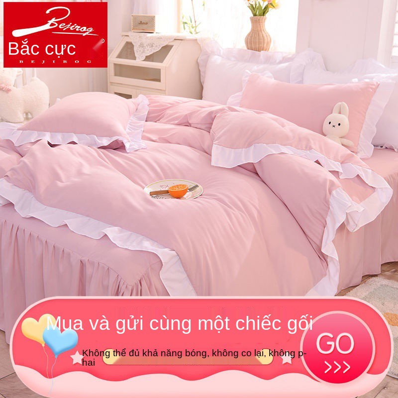 ▫☁♗Bắc cực nhung trong cô gái trái tim giường váy bốn mảnh phong cách công chúa 1,8 tấm chăn trải ký túc xá sinh viên gi