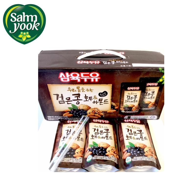 Hộp 20 Túi Sữa Óc Chó Hạnh Nhân Đậu Đen Hàn Quốc Sahmyook 195ml x 20túi