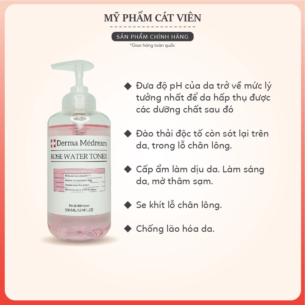 Toner hoa cúc Derma, dưỡng ẩm dưỡng trắng, giảm mụn giảm thâm, làm sạch da Me'dream Thụy Sỹ 500ml,