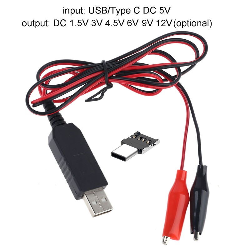Dây cáp khử pin AA AAA size C D chuyển đổi Type C USB sang 1.5V 3V 4.5V 6V 9V 12V