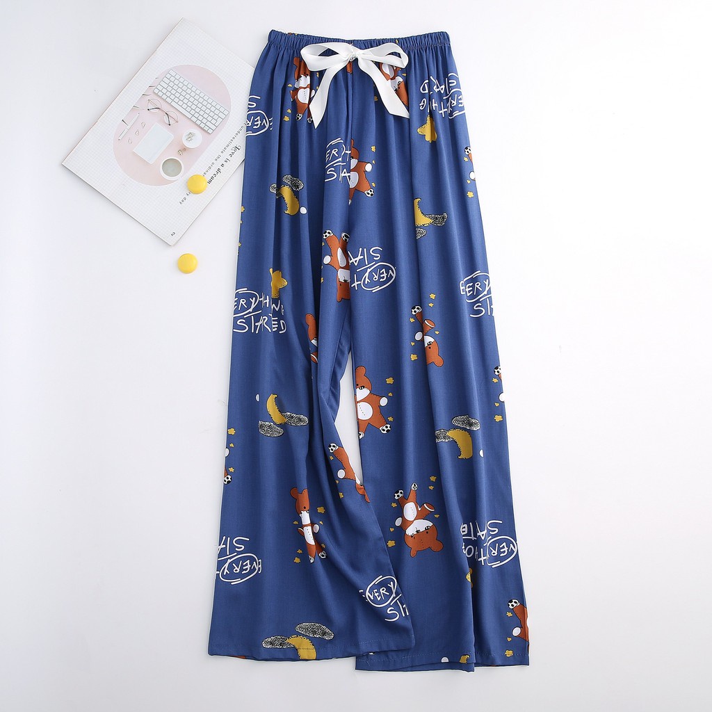 Quần Ngủ FINTOO Bằng Lụa Cotton Họa Tiết Hoa Ống Đứng Dáng Rộng Thoáng Mát Cho Nữ 40-80 Kg | BigBuy360 - bigbuy360.vn