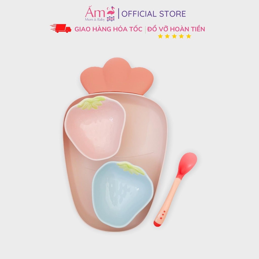 Bộ Bát Ăn Dặm Cho Bé Hình Carot Ấm Baby Gốm Sứ Cao Cấp Kiểu Nhật Ấm Gift Decor