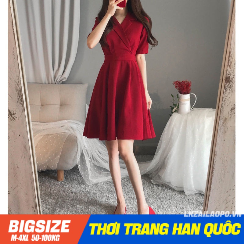 Đầm Vest Blazers Bigsize Váy nữ dáng ôm tay ngắn cổ vest che bụng mỡ ôm eo mùa hè Phong cách Hàn Quốc Thời Trang tiểu thư cá tính xinh đẹp cho người mập béo