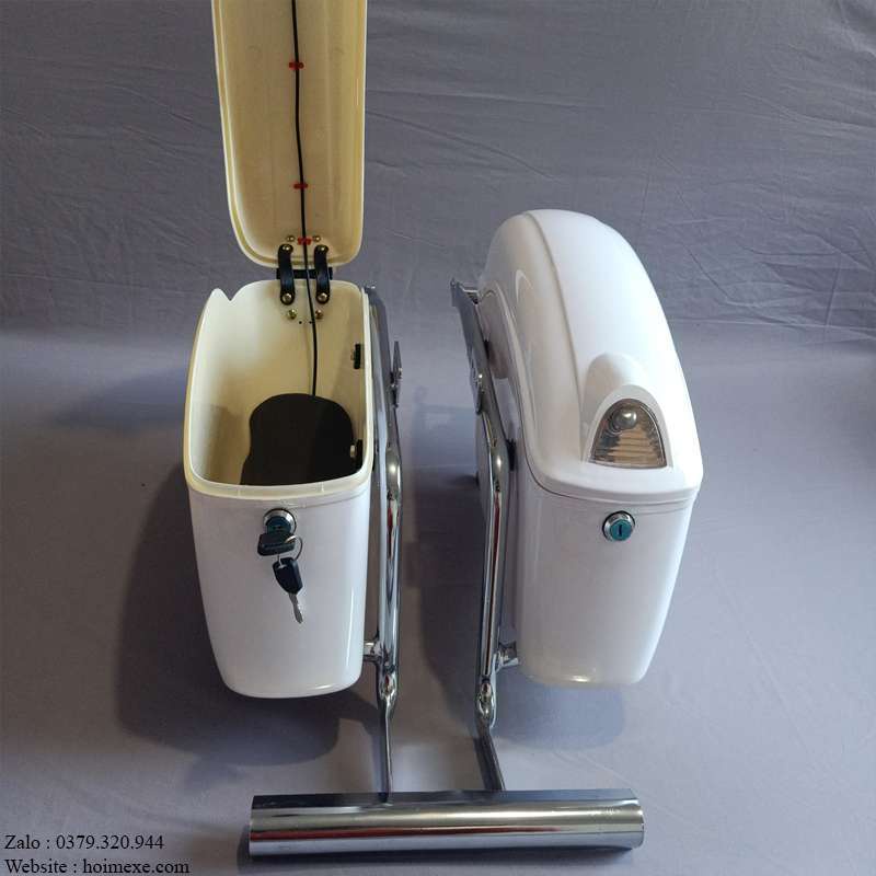 Cặp Thùng Hông Xe Máy Màu Trắng Tích Hợp Đèn Rộng 15cm