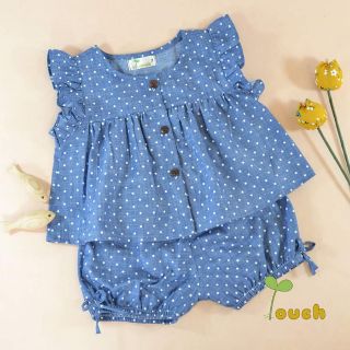 Đồ bộ xanh chấm bi trắng