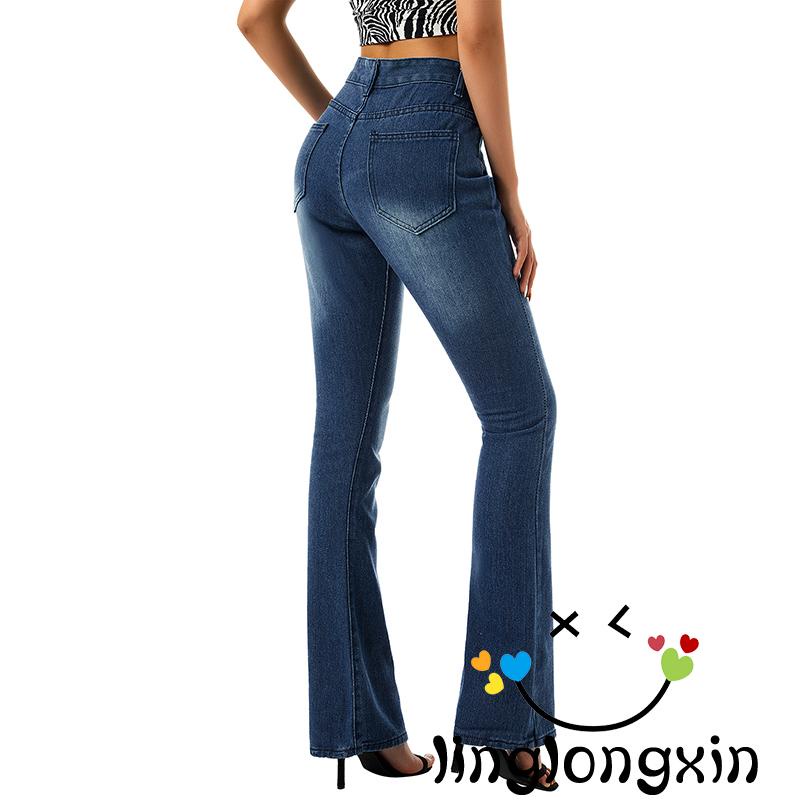 Quần Jean Ống Loe Cổ Điển Thời Trang Phong Cách Hàn Quốc Cho Nữ Linglongxi2-2000s y2k