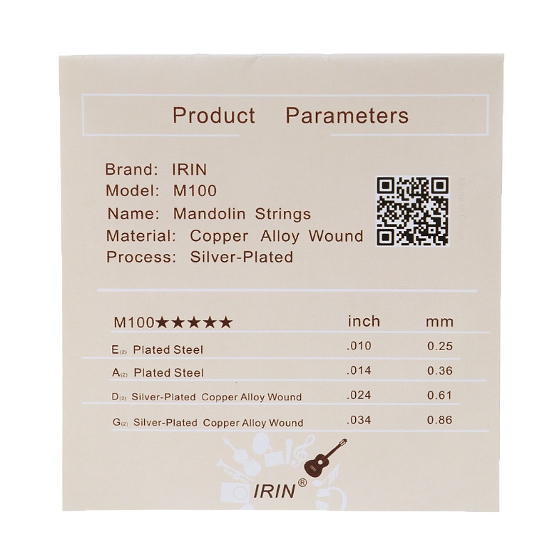 Bộ 8 Dây Đàn Mandolin Bằng Thép Không Gỉ Bền Bỉ Chất Lượng Cao M100