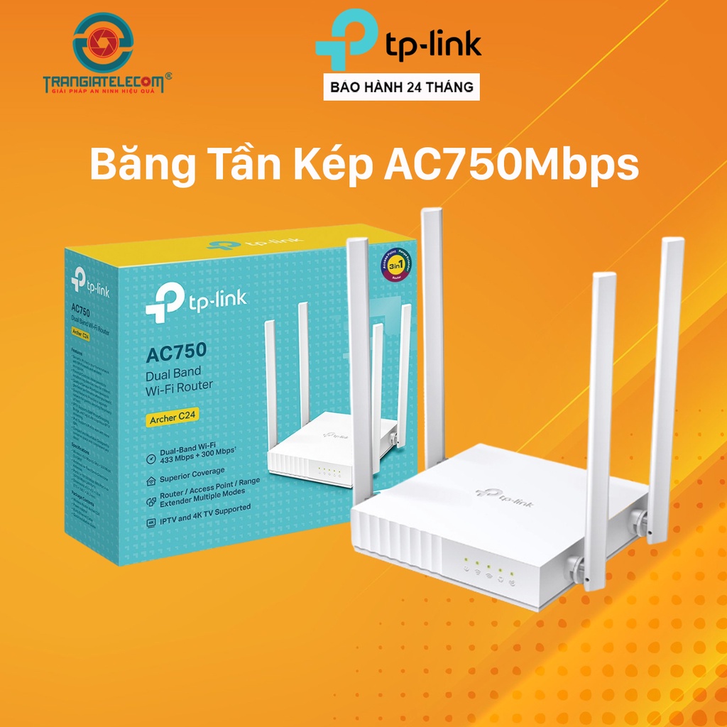 Bộ Phát Sóng Wifi Router Chuẩn AC750 TP-Link Archer C24 Trắng - TRANGIATELECOM