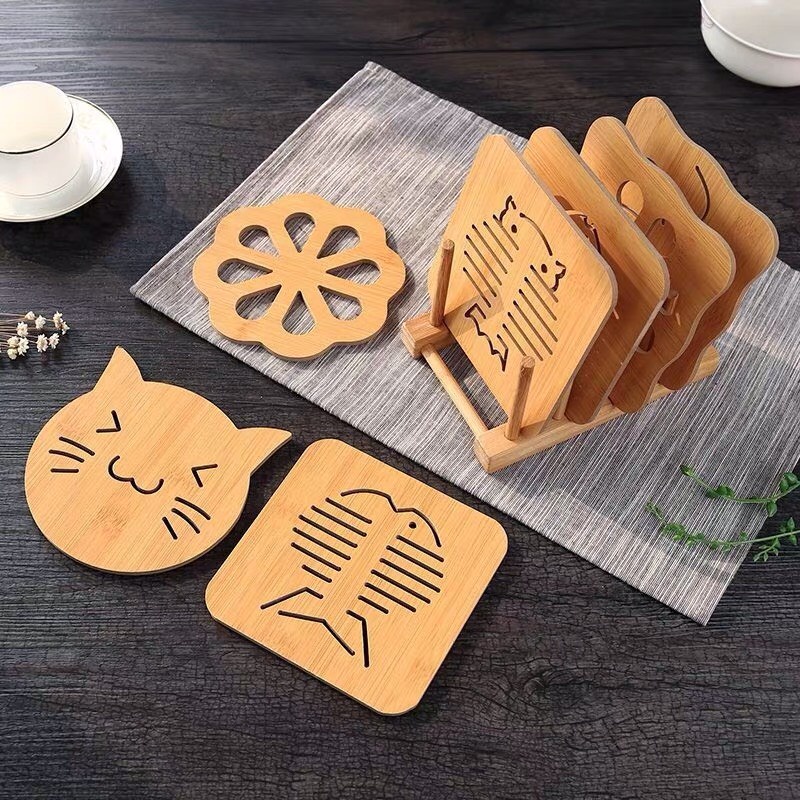 Lót nồi gỗ size lớn gọn nhẹ cứng cáp - Tấm lót nồi gỗ nhiều hình nghộ nghĩnh 14,5cm 88036 siêu rẻ 88