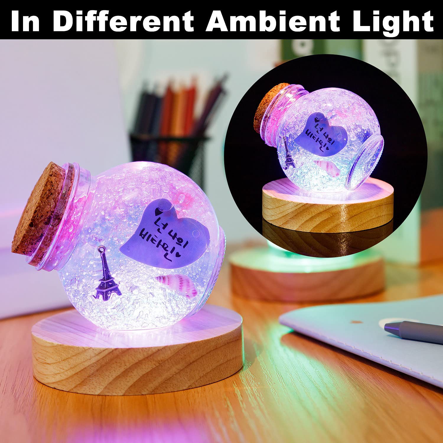 MAYSHOW Gift Wooden Lighted Base Stand Night Light Color Changing Display Base for|Ball Home Decor Round Romantic LED Lights