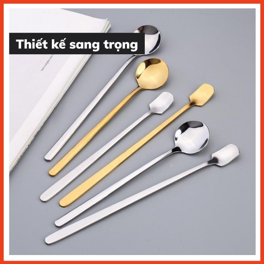 Thìa Pha Cà Phê Pha Trà Mạ Vàng Inox 304 Pha Trà Muỗng Cafe Cán Dài Kiểu Dáng Hiện Đại Thiết Kế Sang Trọng 13 15 17 Cm