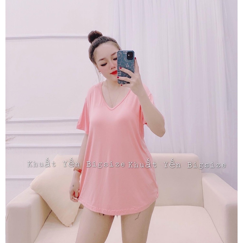 Áo cổ tim tay cộc vải thun lạnh form rộng nhiều màu ❤Leeshu❤ Áo thun cổ V chất thun lạnh mềm mát có Bigsize | BigBuy360 - bigbuy360.vn