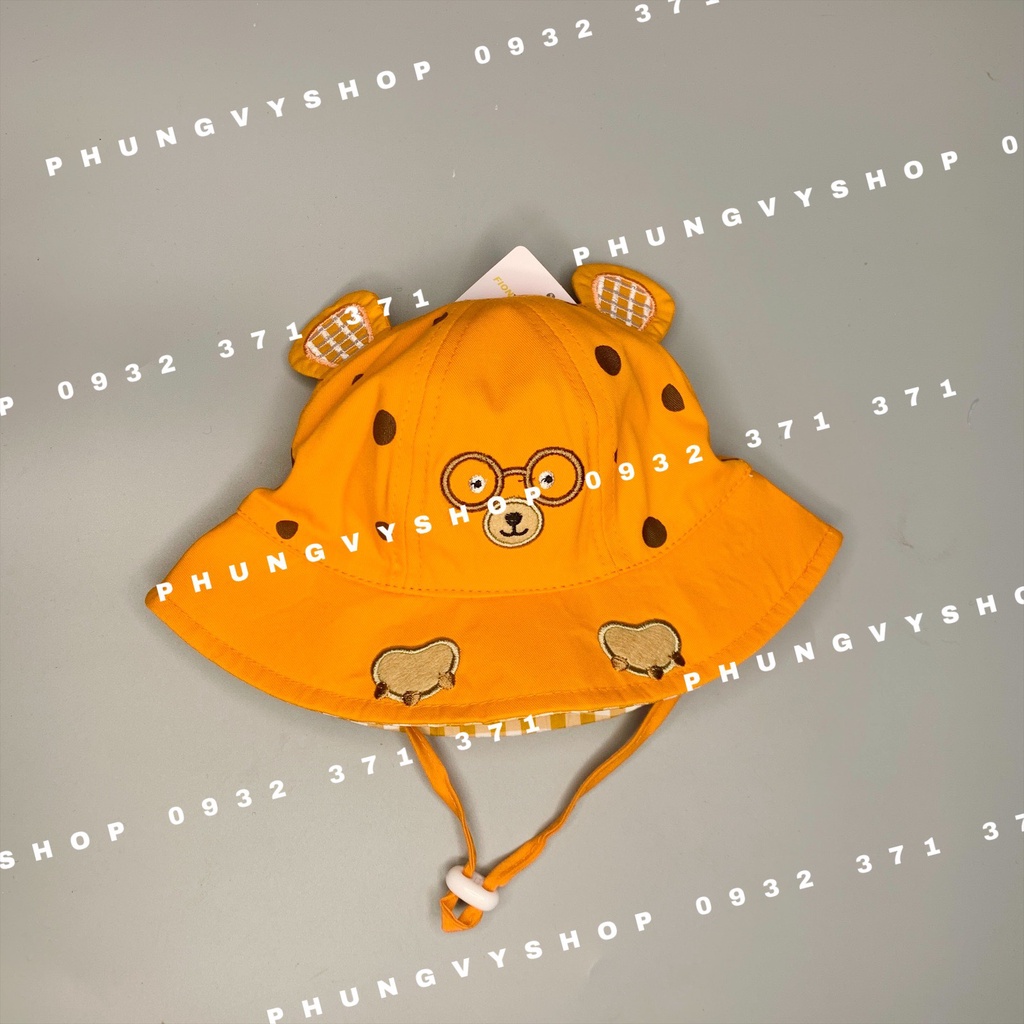 Bé dưới 12 tháng/ Vòng đầu 47cm- Mũ tai bèo vành cực dễ thương BO NHÍ GẤU ĐEO KIẾNG- Nón bucket trẻ em trai gái