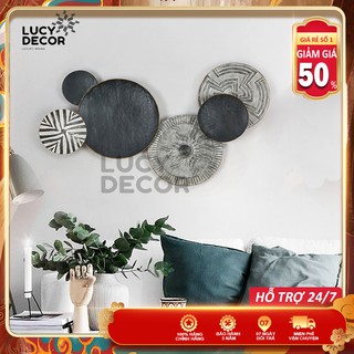 Tranh sắt treo tường đĩa tròn xám xanh nghệ thuật decor cỡ lớn trang trí phòng sang trọng phong cách Châu Âu mã A1052