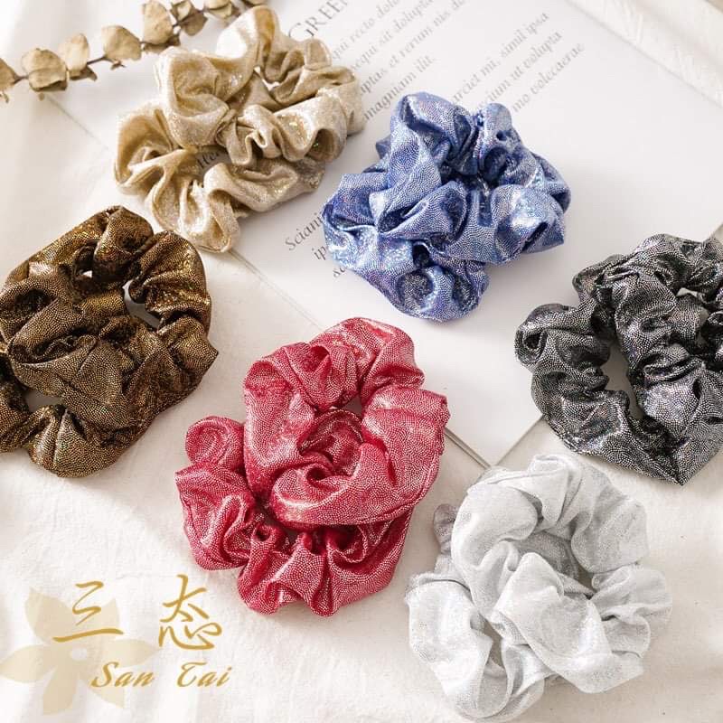Scrunchies ánh nhũ lóng lánh,chun buộc tóc nhũ óng