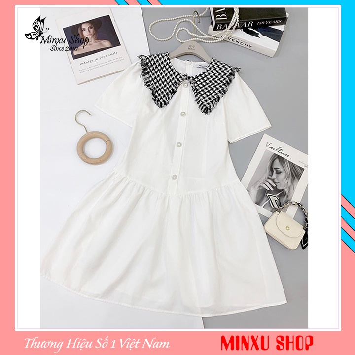 Váy nữ tay cộc hàng thiết kế dáng xuông đuôi cá, đầm nữ cổ dạ tiểu thư chất vải cao cấp mềm mát Minxu shop VAY04