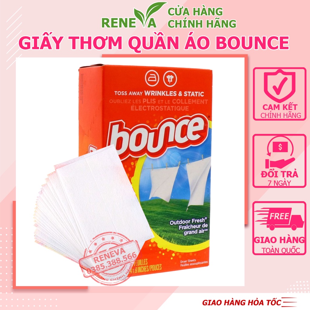 Giấy Thơm Bounce, Giấy Thơm Quần Áo Nhập Khẩu Mỹ Làm Mềm Vải Với Hương Thơm Ngát, Lưu Hương Cực Lâu GTB1 RENEVA