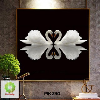 Tranh treo tường đôi chim thiên nga, tranh hình vuông, tranh treo phòng ngủ, sản xuất theo yêu cầu,phiên bản giới hạn