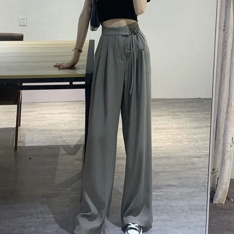 Quần Ống Rộng Thời Trang Thanh Lịch 185201 Quần Dài Ống Rộng Lưng Cao Cột Dây Thời Trang Trẻ Trung