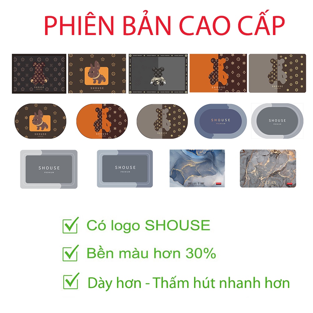 Thảm Lau Chân Shouse siêu thấm hút nước đế cao su chống trơn trượt cho nhà tắm khách sạn nhà bếp