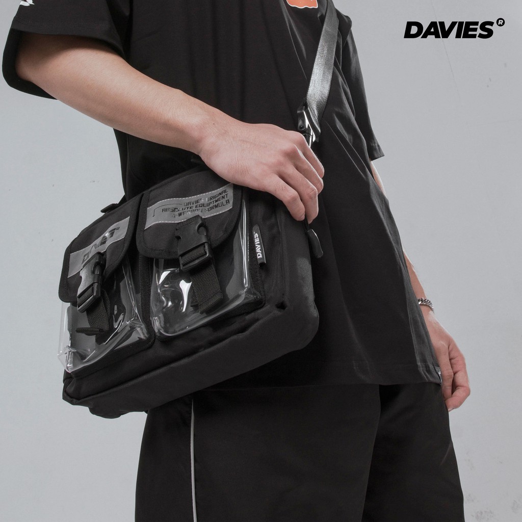 Túi đeo chéo da & canvas nam nữ màu đen Two Pocket MB local brand Davies