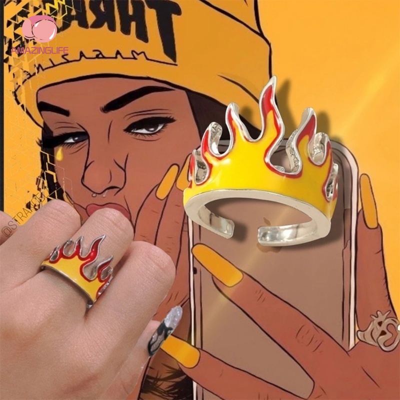 Nhẫn Hình Vương Miện / Ngọn Lửa Phong Cách Punk Cổ Điển Thời Trang Cho Cặp Đôi