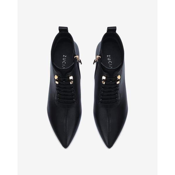 Giày Boot nữ Zuciani da bò cao cấp thiết kế mũi nhọn thắt dây thời thượng gót cao 7cm tôn dáng - GZD62