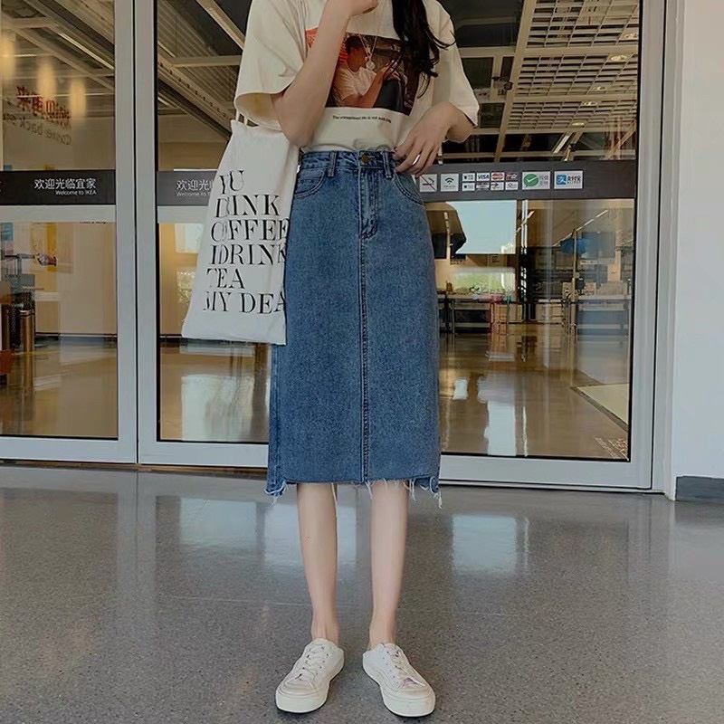 Chân Váy Jean Cạp Cao Rách Gấu Phong Cách Ulzzang - A5