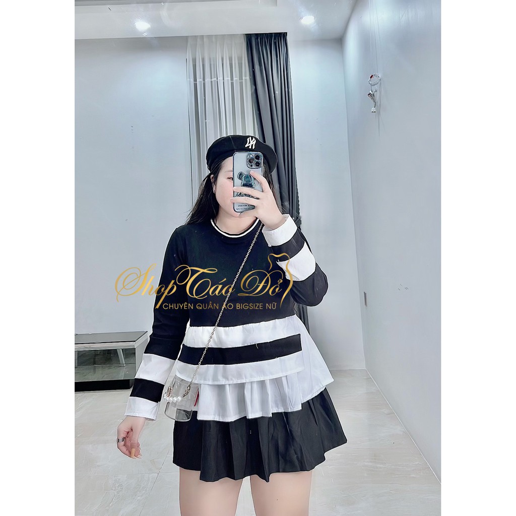(TÁO ĐỎ BIGSIZE 55-90KG) ÁO BABYDOLL TIỂU THƯ ĐEN PHỐI TRẮNG CO GIÃN ÔM DÁNG SIÊU XINH ( ẢNH THẬT SHOP CHỤP 100%) 💕💕💕