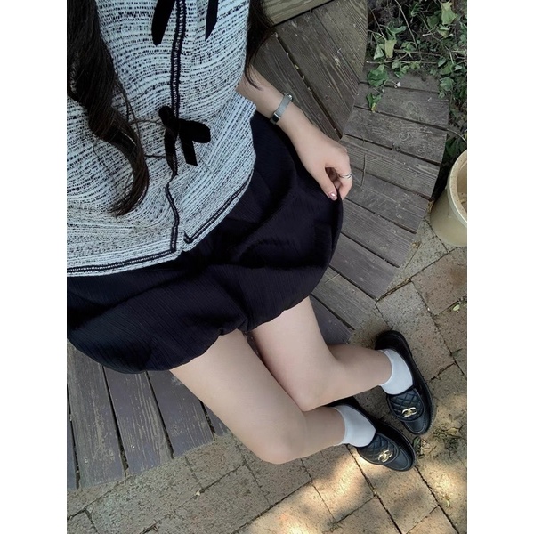 Sét Áo Dạ Xám Tiêu 2 Nơ Mix Chân Váy Phồng