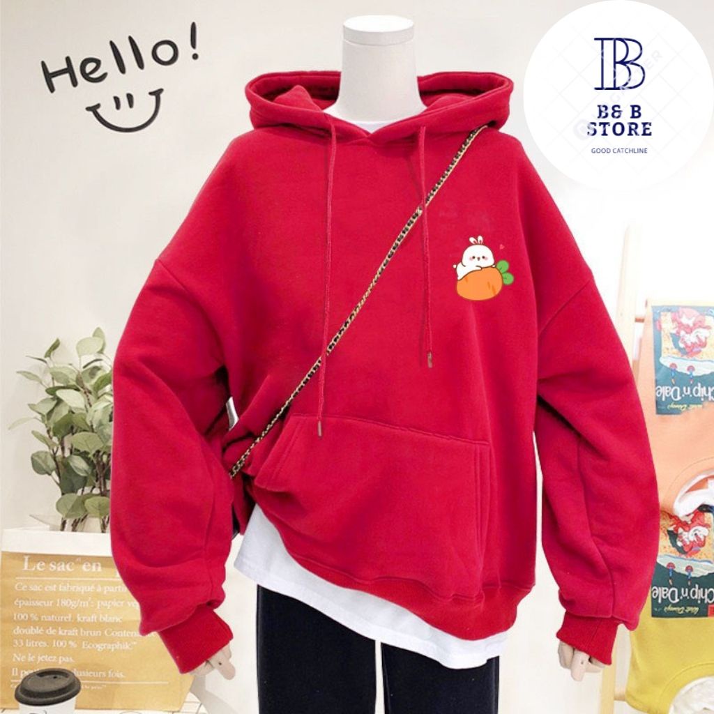 ÁO KHOÁC HOODIE NỈ IN THỎ CÀ RỐT FORM NAM NỮ ĐỀU MẶC ĐƯỢC