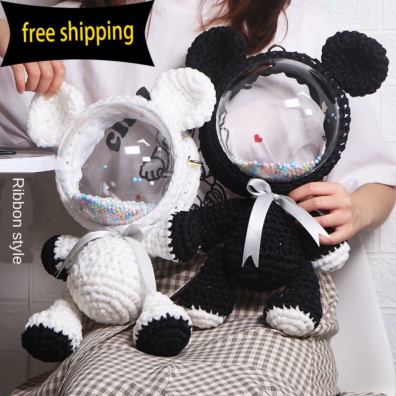 Little Bear Mickey DIY material bag hand-woven transparent ribbon crochet wool TikTok same backpack for girlfriend