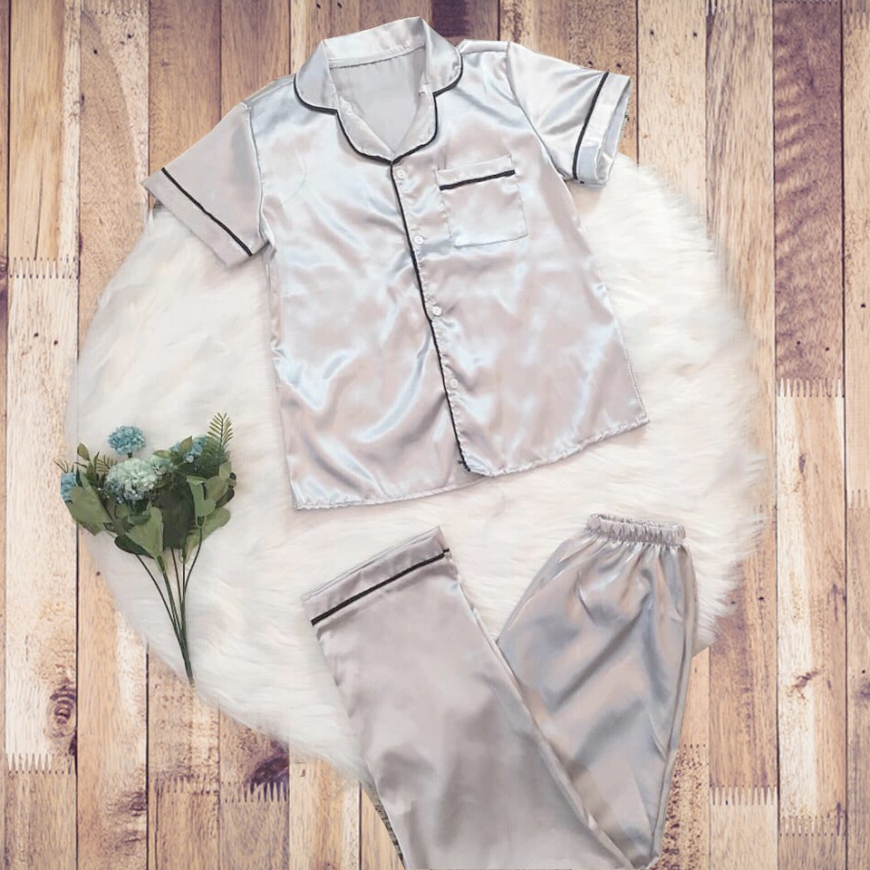 bộ đồ ngủ phi lụa pijama áo ngắn tay quần dài | BigBuy360 - bigbuy360.vn